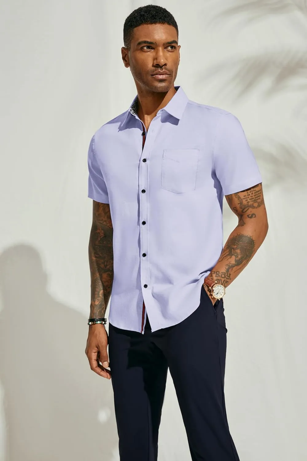 PJ PAUL JONES Mens Button Down Short Sleeve Shirt Casual Wrinkle Free Dress Shirt Summer Shirts with Pocket