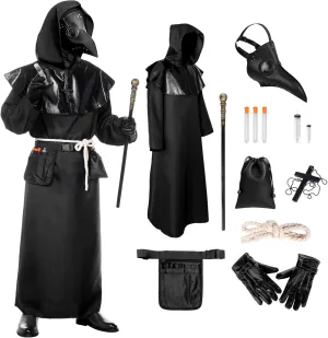 Plague Doctor Costume with Adult Bird Plague Mask Mask,Renaissance Medieval Monk Priest Cosplay