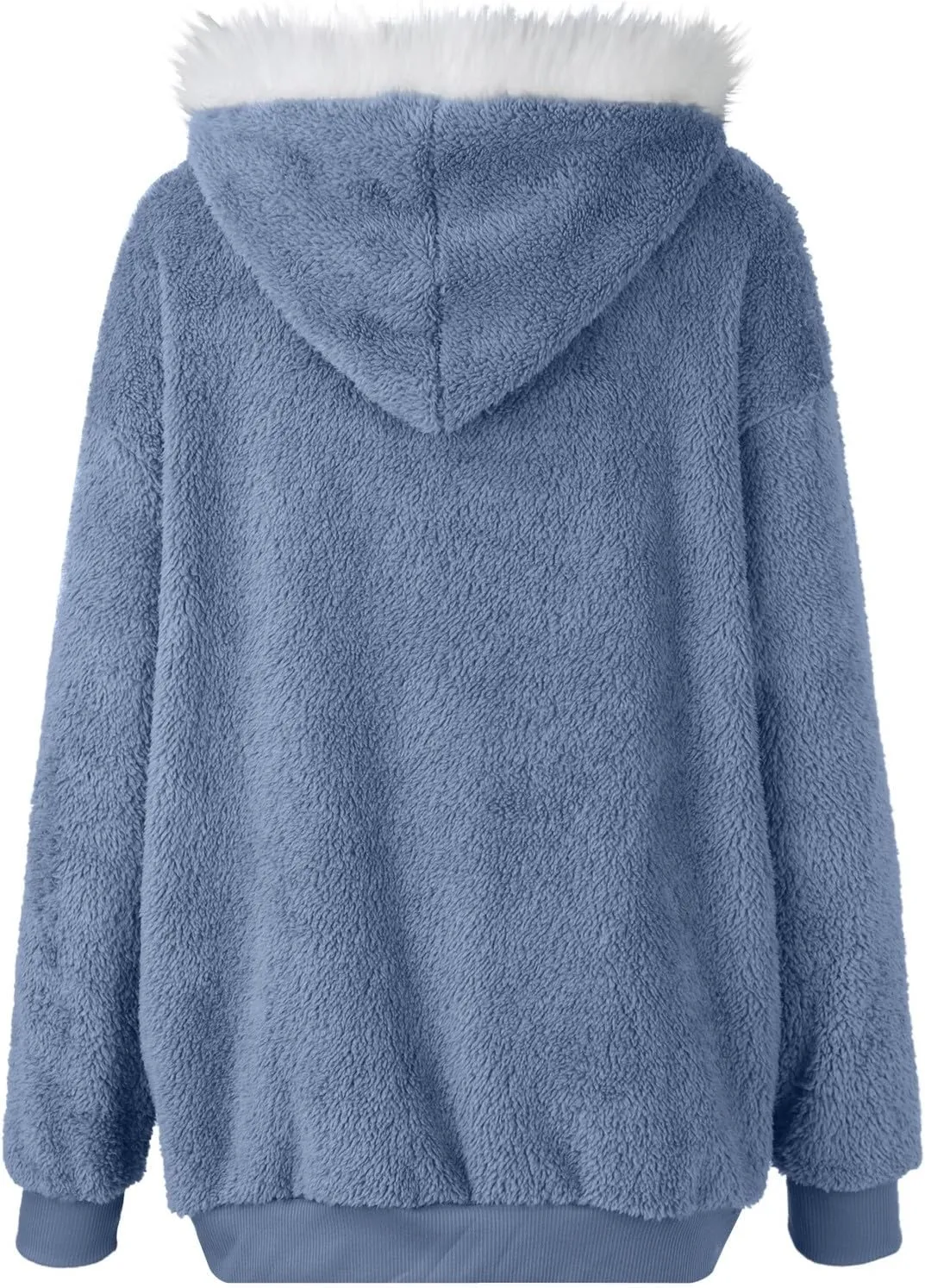 Plus Size Winter Coats For Women Full Zip Oversized Fleece Sherpa Jacket Drawstring Fuzzy Hooded Outerwear w/Pockets