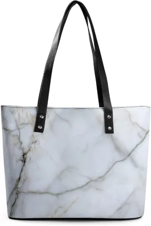 Polished Black Marble with Golden Veins Women Soft Leather Handbags Tote Purses Shoulder Bucket Bags