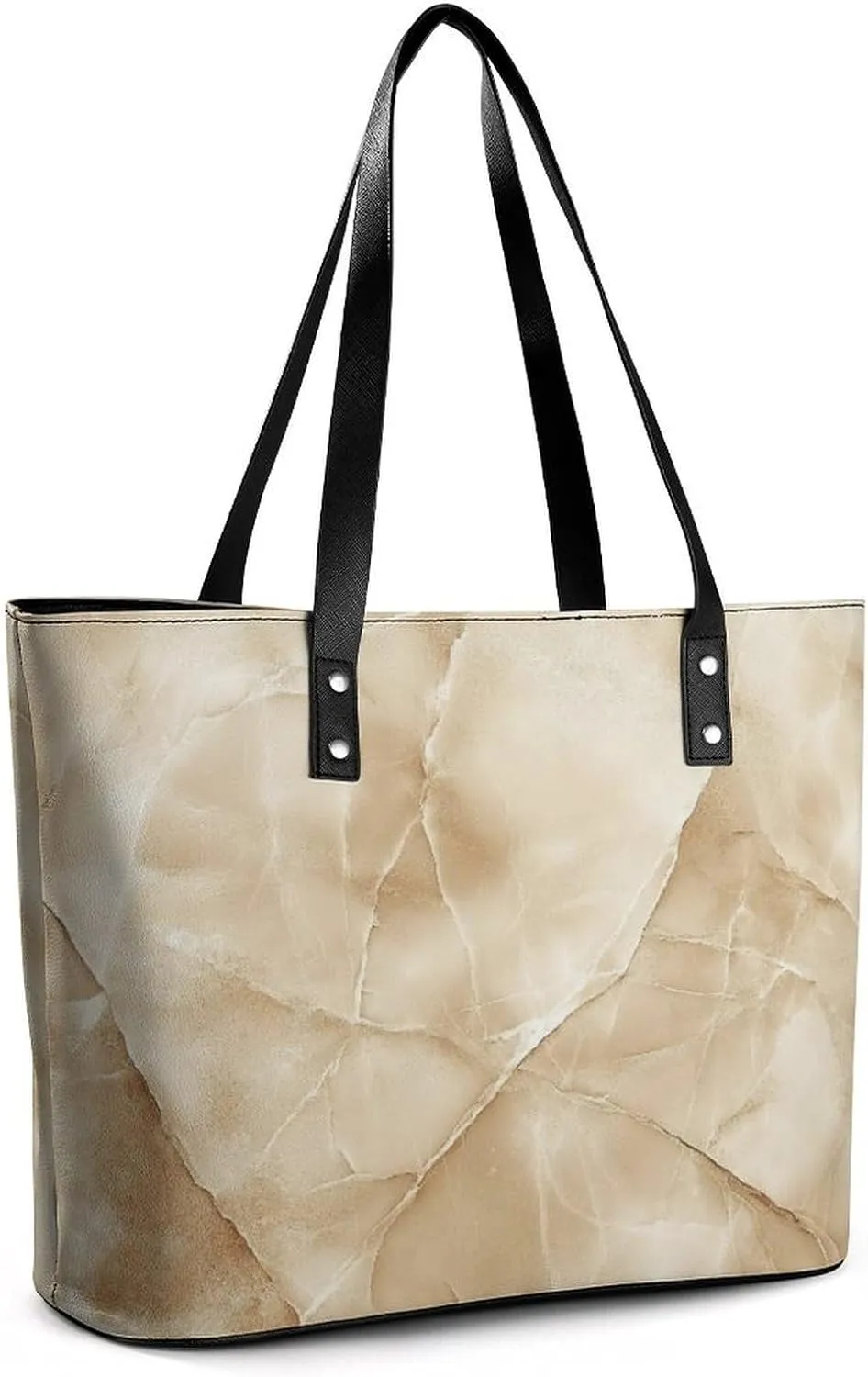 Polished Black Marble with Golden Veins Women Soft Leather Handbags Tote Purses Shoulder Bucket Bags