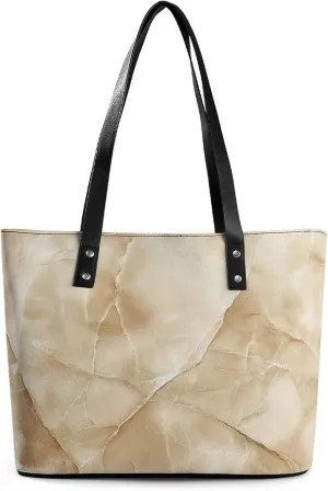 Polished Black Marble with Golden Veins Women Soft Leather Handbags Tote Purses Shoulder Bucket Bags