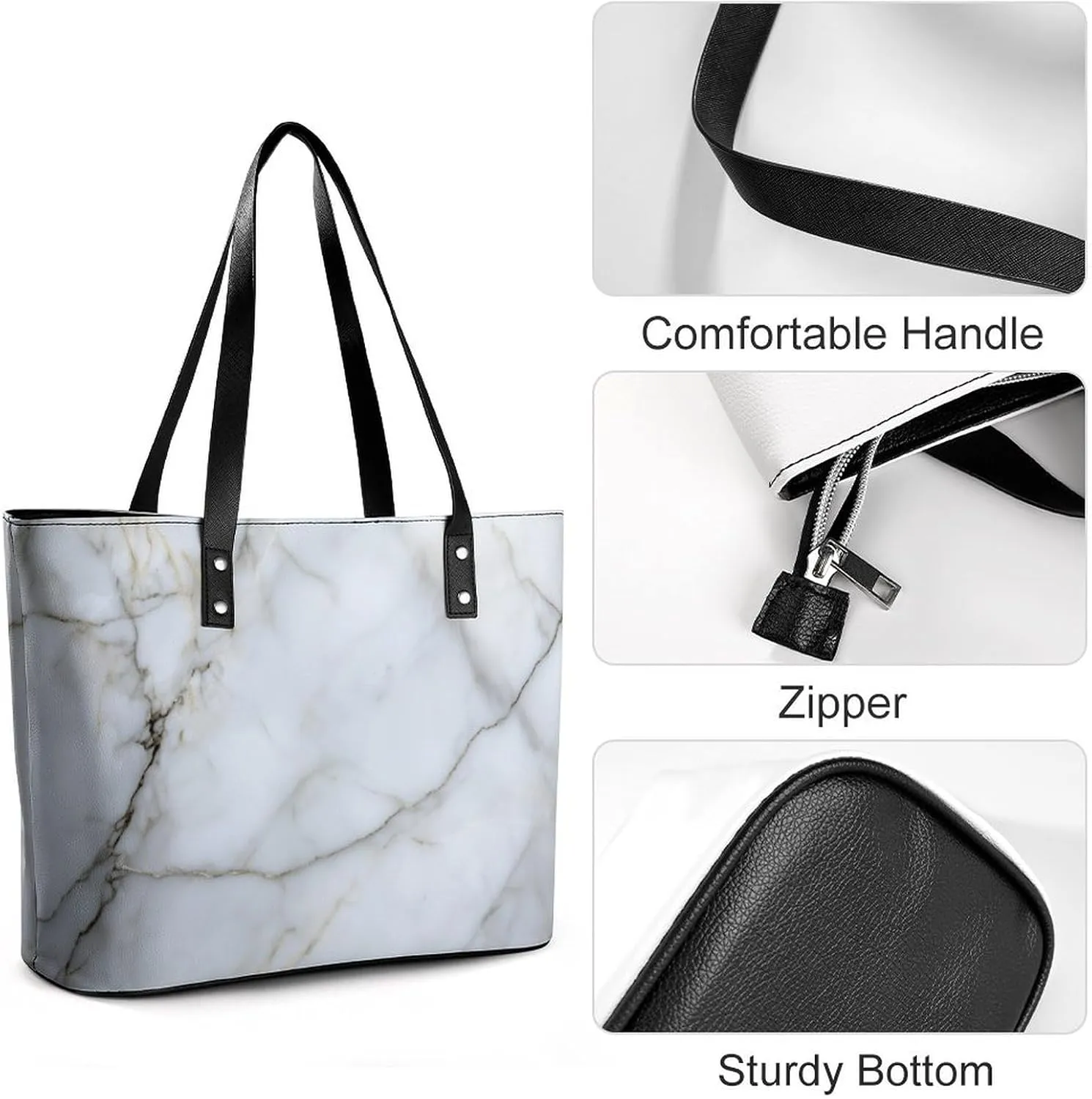 Polished Black Marble with Golden Veins Women Soft Leather Handbags Tote Purses Shoulder Bucket Bags