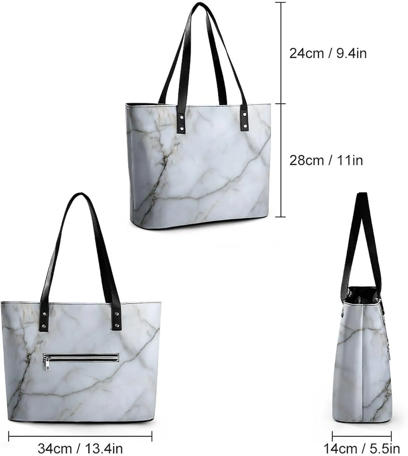Polished Black Marble with Golden Veins Women Soft Leather Handbags Tote Purses Shoulder Bucket Bags