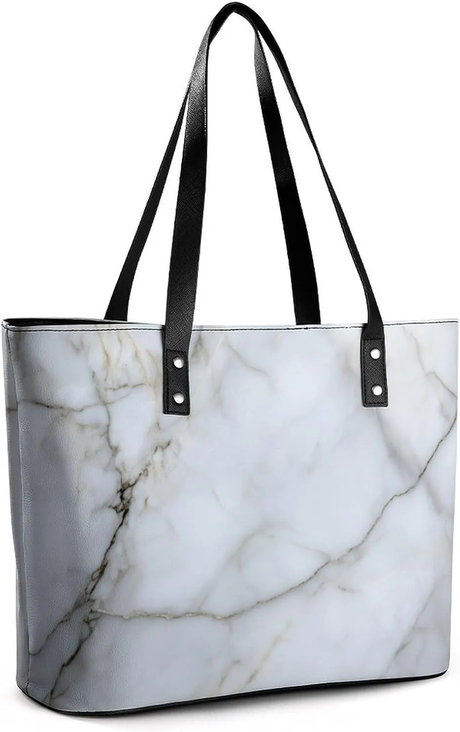 Polished Black Marble with Golden Veins Women Soft Leather Handbags Tote Purses Shoulder Bucket Bags