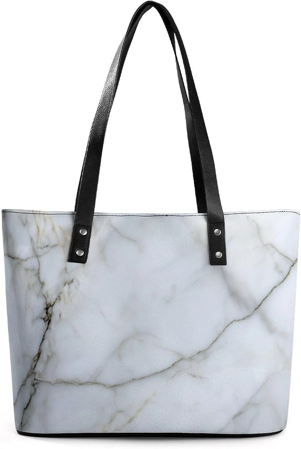 Polished Black Marble with Golden Veins Women Soft Leather Handbags Tote Purses Shoulder Bucket Bags