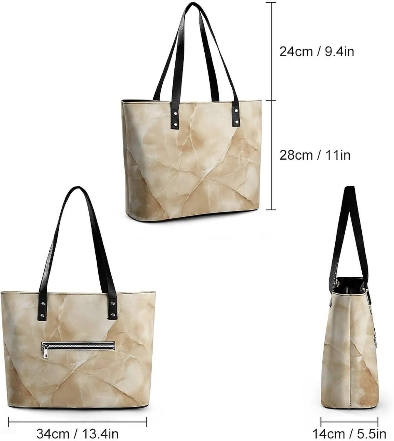 Polished Black Marble with Golden Veins Women Soft Leather Handbags Tote Purses Shoulder Bucket Bags