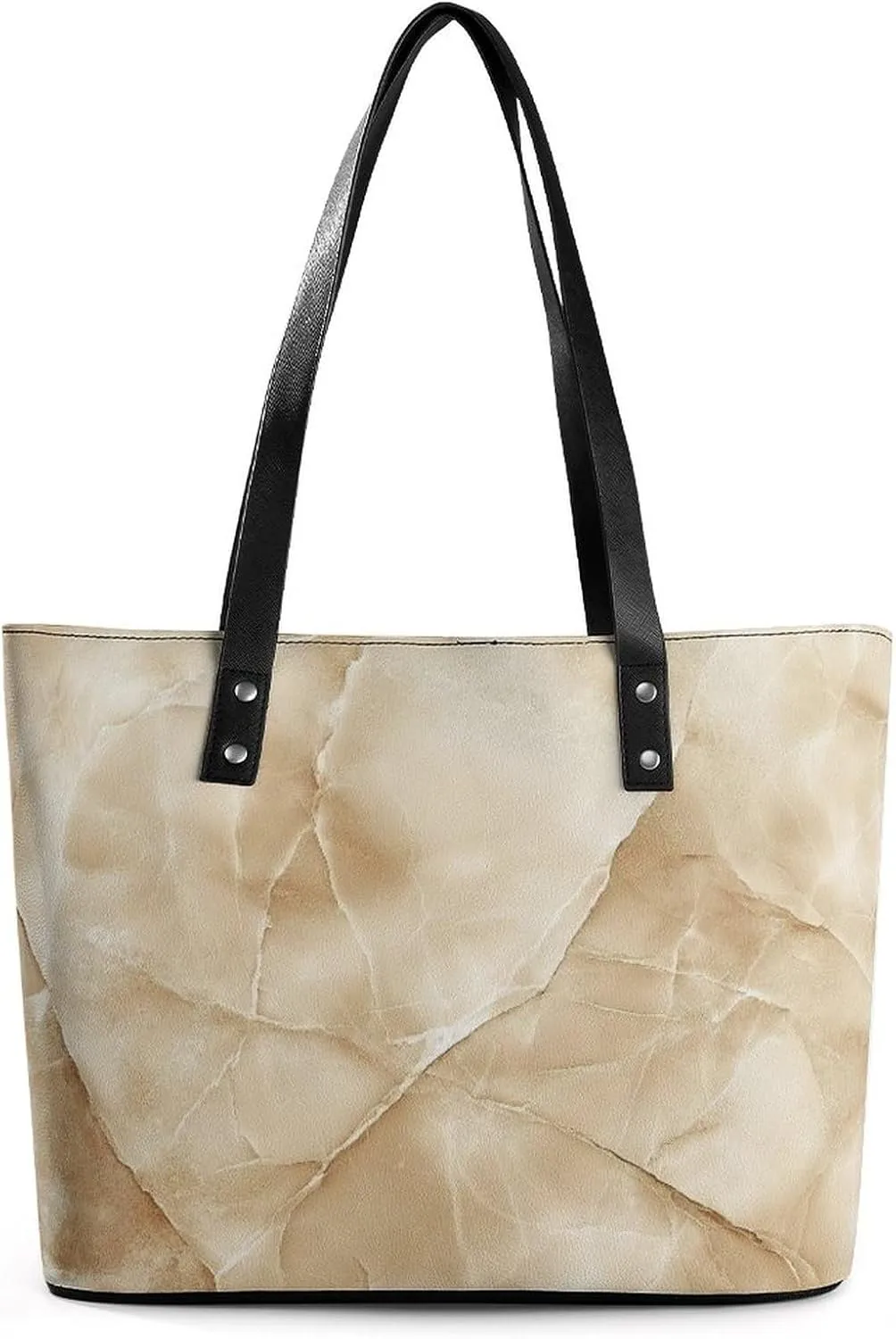 Polished Black Marble with Golden Veins Women Soft Leather Handbags Tote Purses Shoulder Bucket Bags