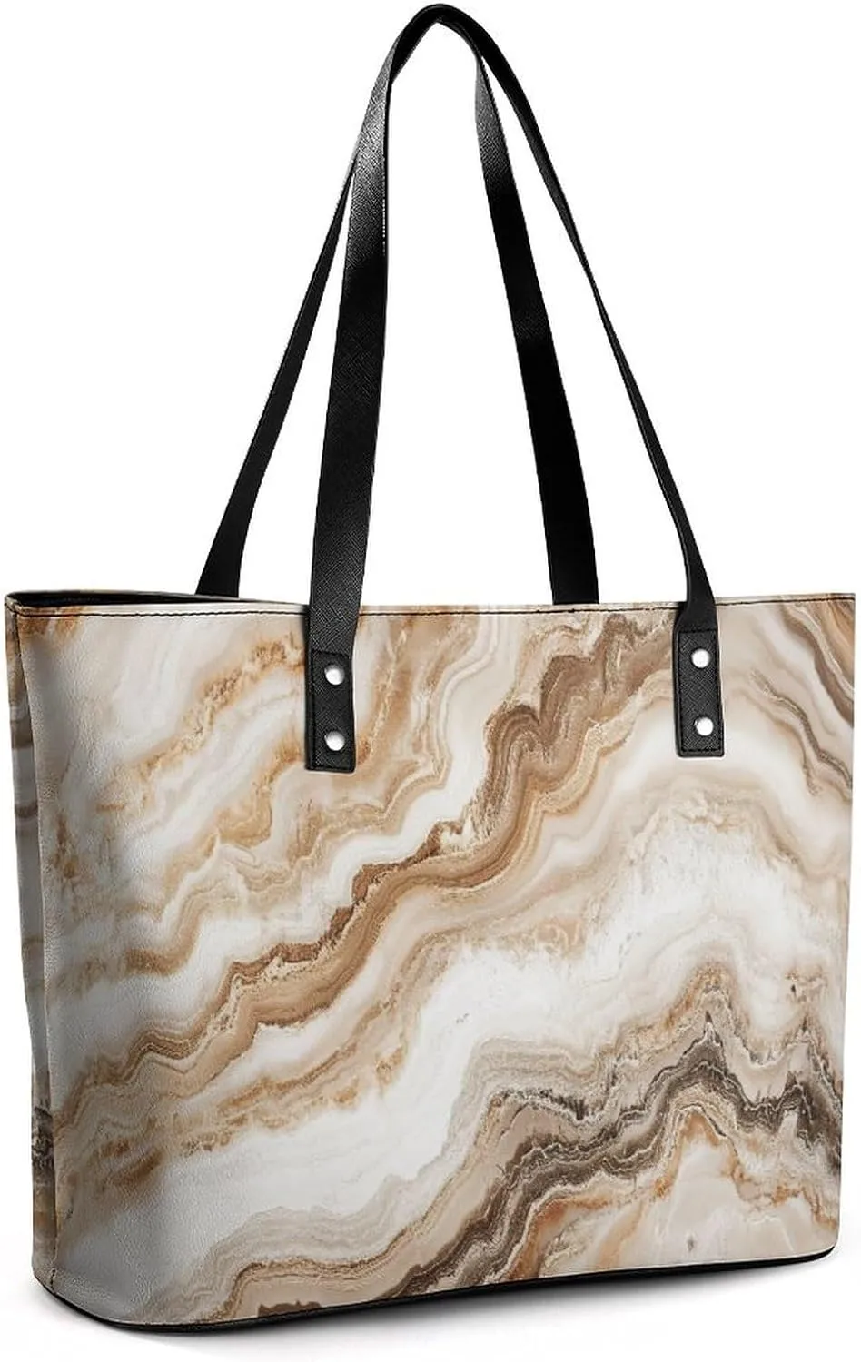 Polished Black Marble with Golden Veins Women Soft Leather Handbags Tote Purses Shoulder Bucket Bags