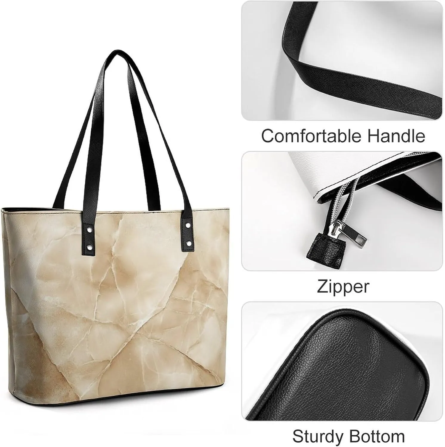 Polished Black Marble with Golden Veins Women Soft Leather Handbags Tote Purses Shoulder Bucket Bags