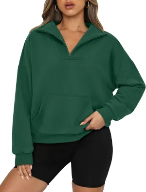 PRETTYGARDEN Womens Quarter Zip Long Sleeve Cropped Sweatshirt 2025 Fall Winter Casual V Neck Pullover Tops With Pockets