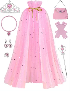 Princess Dress up Clothes for Little Girl, 10Pcs Princess Cape with Crown, Cosplay Christmas Halloween Birthday Gift