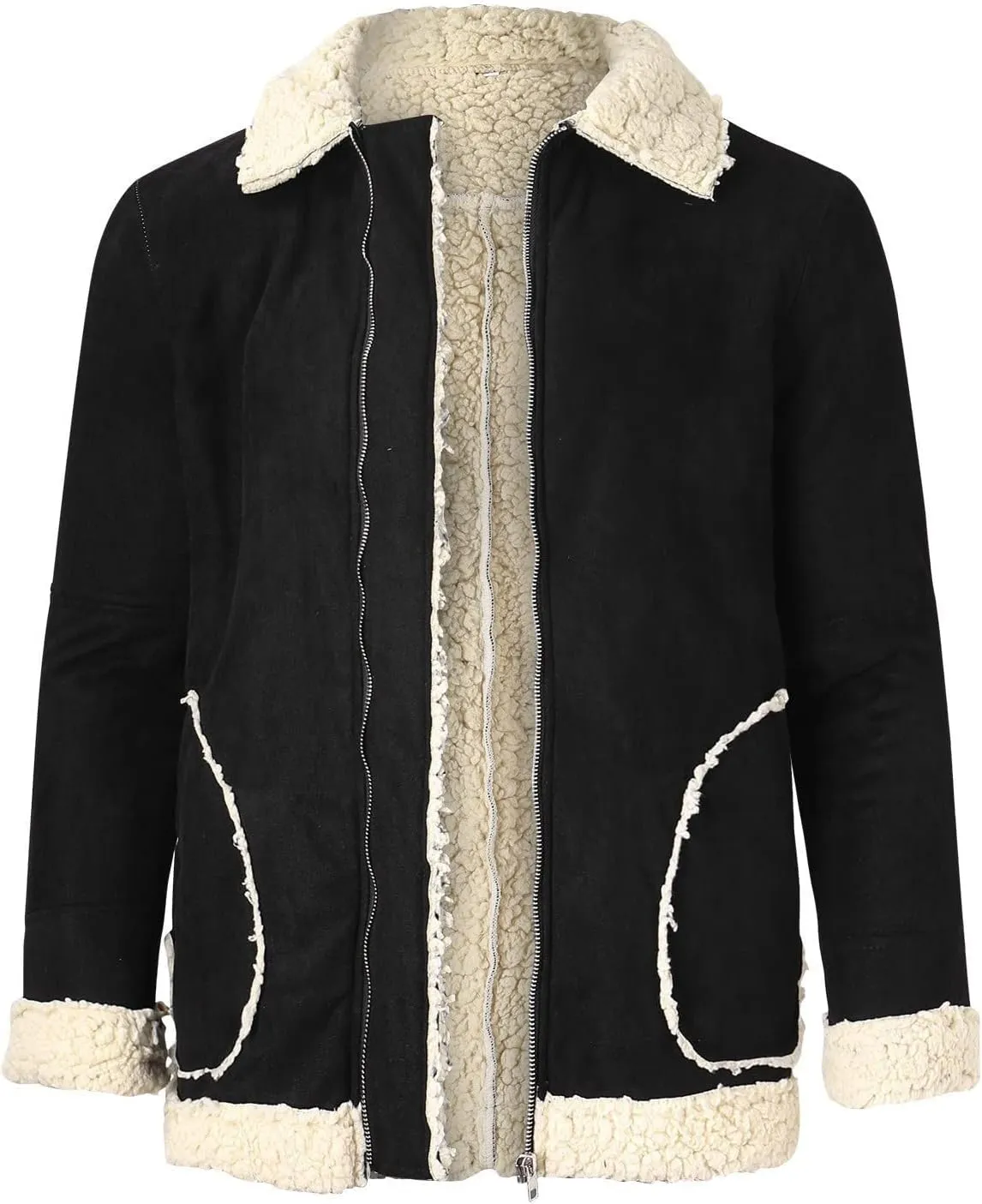 Puffy Jackets Winter Coat For Men Faux Suede Fur Jacket Lapel Heavyweight Thicken Thermal Sherpa Lined Overcoat