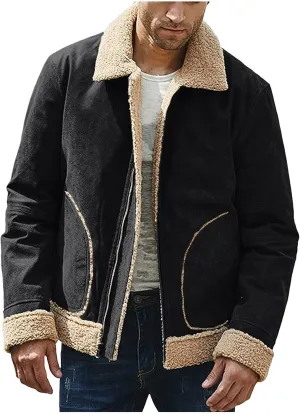Puffy Jackets Winter Coat For Men Faux Suede Fur Jacket Lapel Heavyweight Thicken Thermal Sherpa Lined Overcoat