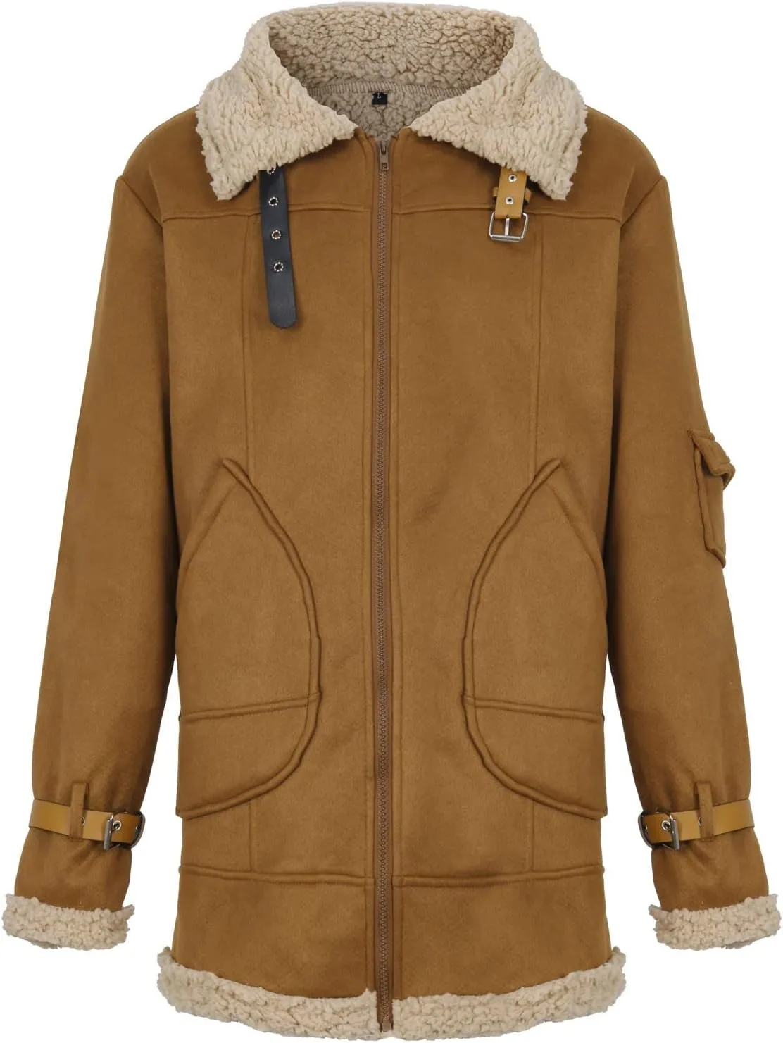 Puffy Jackets Winter Coat For Men Faux Suede Fur Jacket Lapel Heavyweight Thicken Thermal Sherpa Lined Overcoat