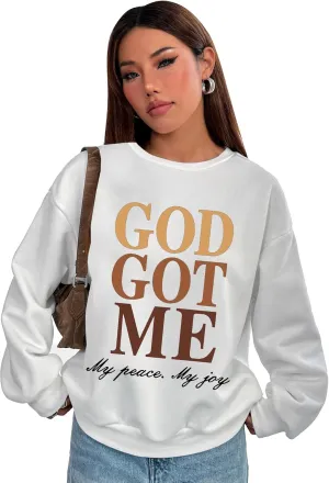 PYL GOD GOT ME Womens Crew Neck Long Sleeve Oversize Sweatshirt