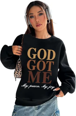 PYL GOD GOT ME Womens Crew Neck Long Sleeve Oversize Sweatshirt