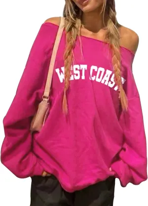 QUCH Womens Oversized Sweatshirt Off Shoulder Sweatshirt Casual Long Sleeve Pullover Sweatshirt Fall Sweaters Shirts Top
