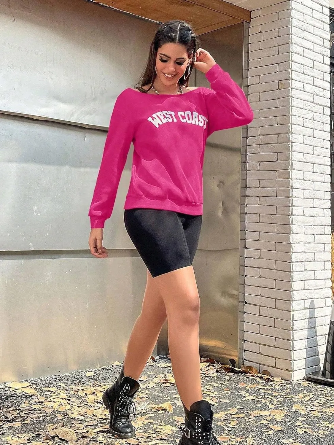 QUCH Womens Oversized Sweatshirt Off Shoulder Sweatshirt Casual Long Sleeve Pullover Sweatshirt Fall Sweaters Shirts Top