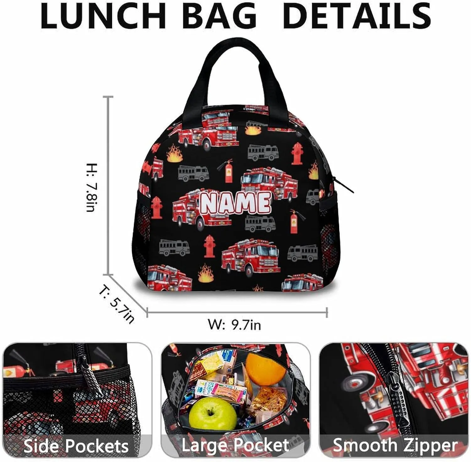 School Backpack for Kids, Set of 3 Custom Fire Truck Backpacks for Boys Kindergarten Elementary Primary Middle College. 17 Inch Personalized Durable Cool Bookbag for Travel