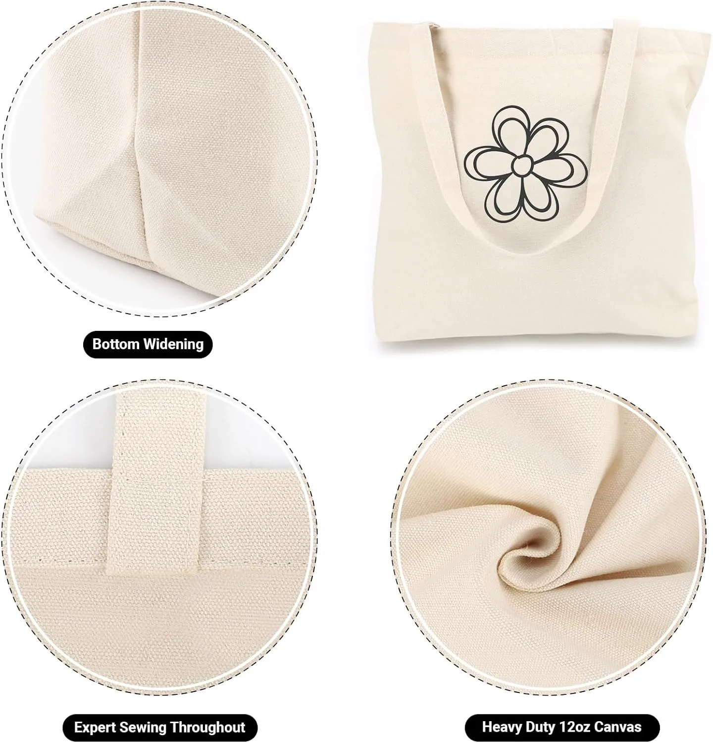 Segarty Canvas Tote Bag, 6 Pack 18x15 Blank Canvas Tote for Women, Reusable Bags Aesthetic with Natural Cotton and Shoulder Strap, Bulk for Gift DIY, Grocery Shopping, Beach, Travel