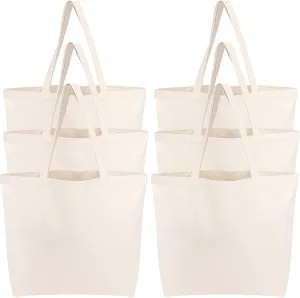 Segarty Canvas Tote Bag, 6 Pack 18x15 Blank Canvas Tote for Women, Reusable Bags Aesthetic with Natural Cotton and Shoulder Strap, Bulk for Gift DIY, Grocery Shopping, Beach, Travel