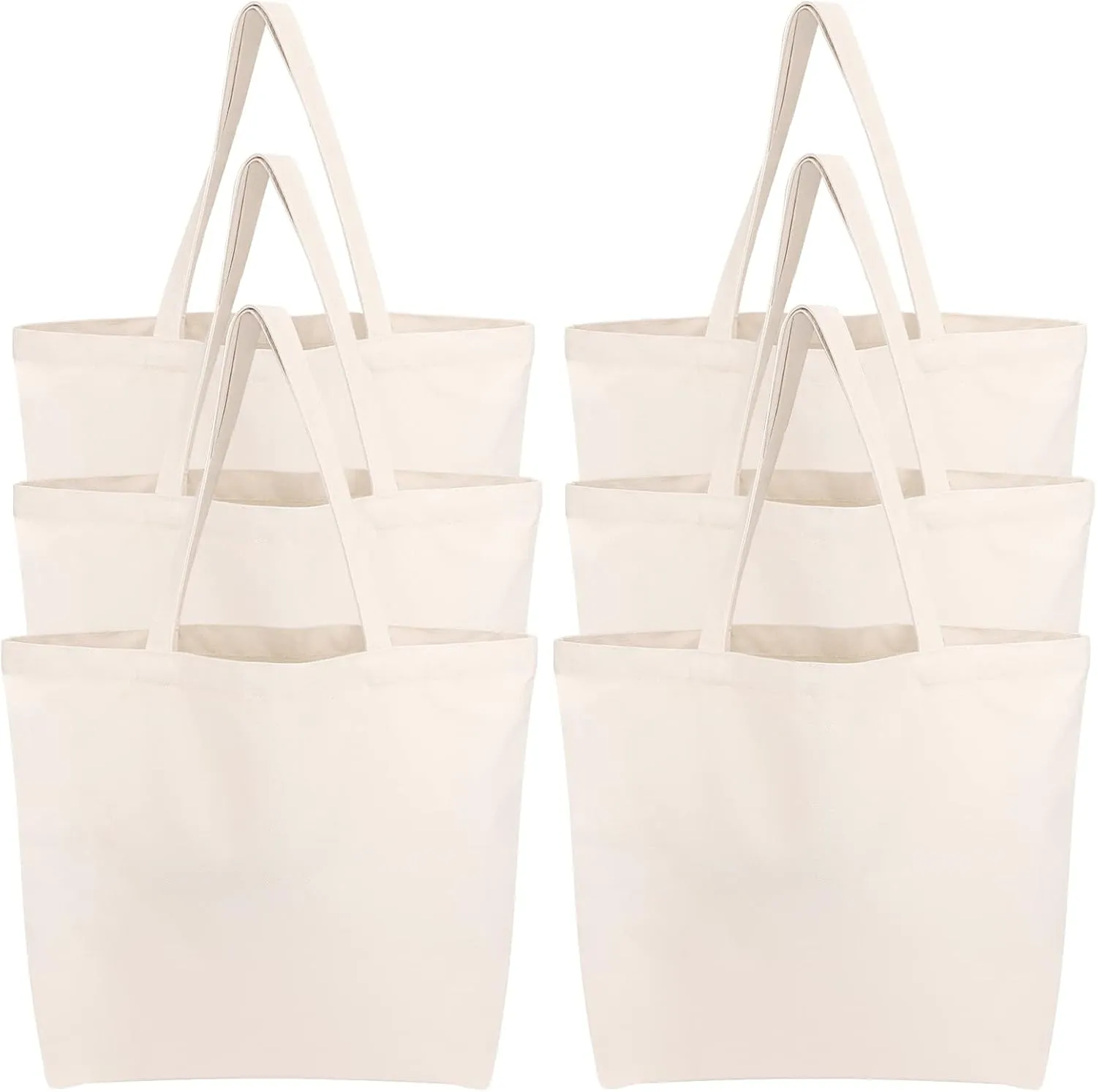 Segarty Canvas Tote Bag, 6 Pack 18x15 Blank Canvas Tote for Women, Reusable Bags Aesthetic with Natural Cotton and Shoulder Strap, Bulk for Gift DIY, Grocery Shopping, Beach, Travel