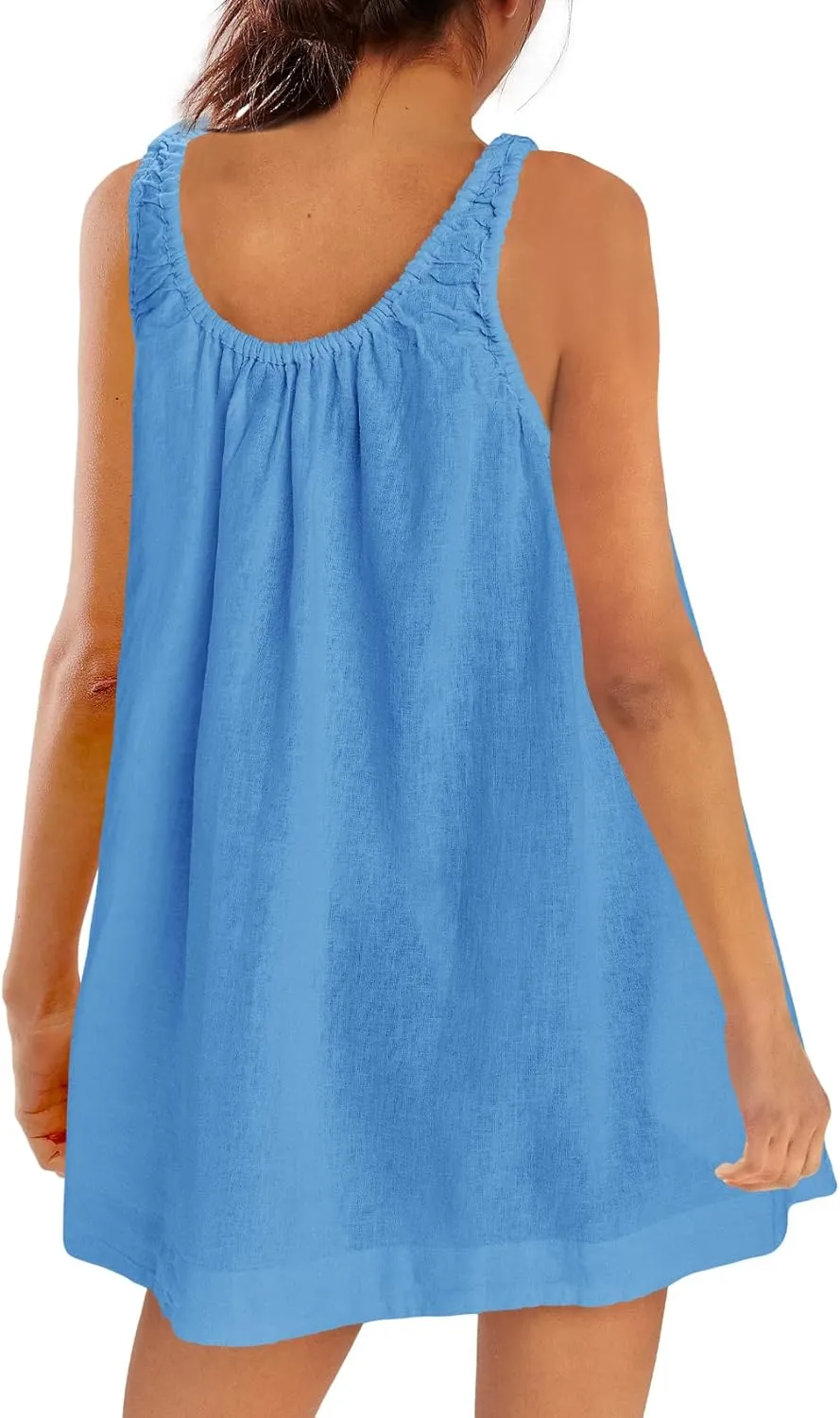 SENSERISE Womens Linen Mini Dress Sleeveless Babydoll Dress Tank Short Sundress Loose Summer Beach Outfits with Pockets