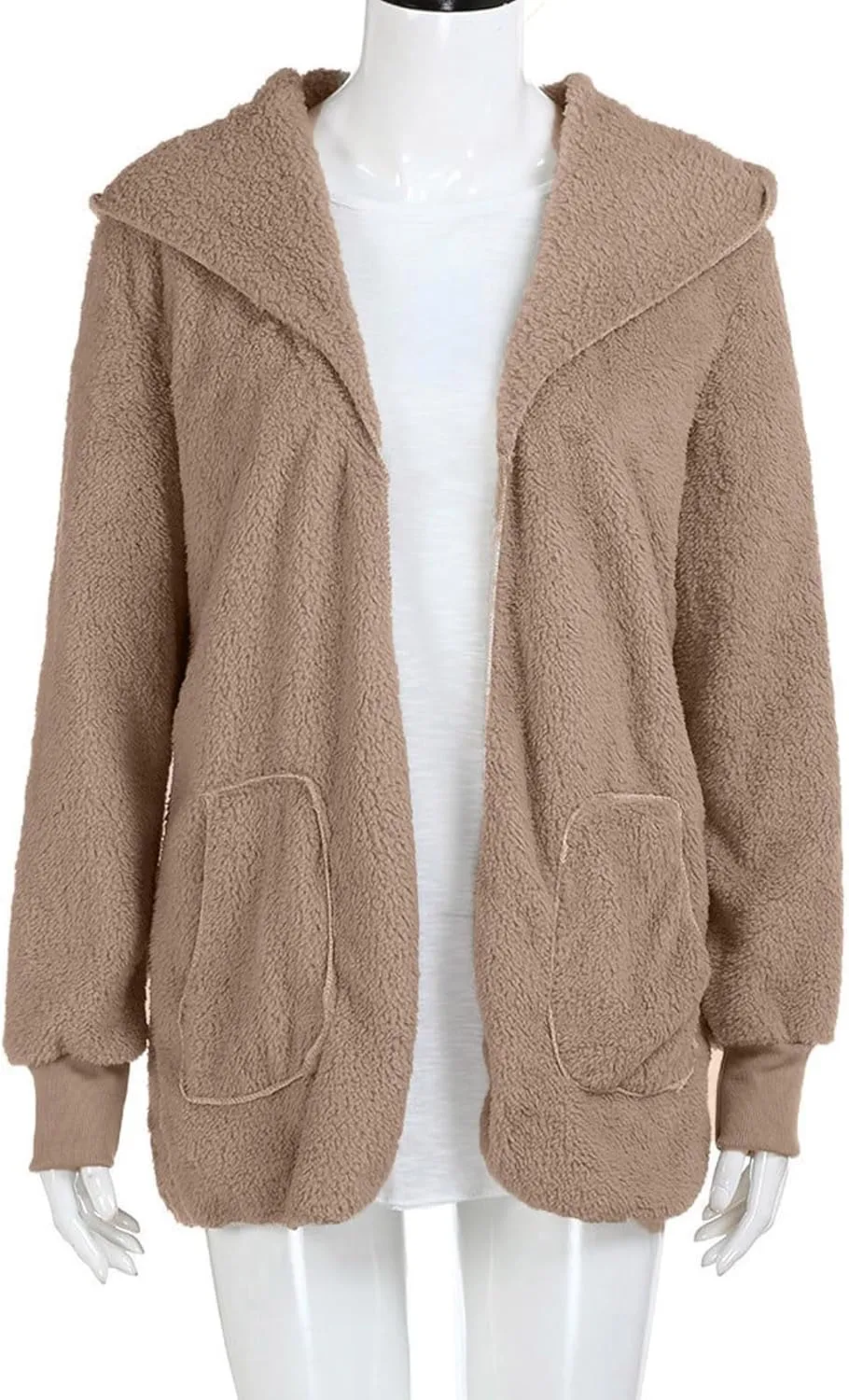 Sherpa Jacket Women Baggy Fuzzy Fleece Open Front Hooded Cardigans Jacket Fluffy Winter Coats Outerwear with Pockets