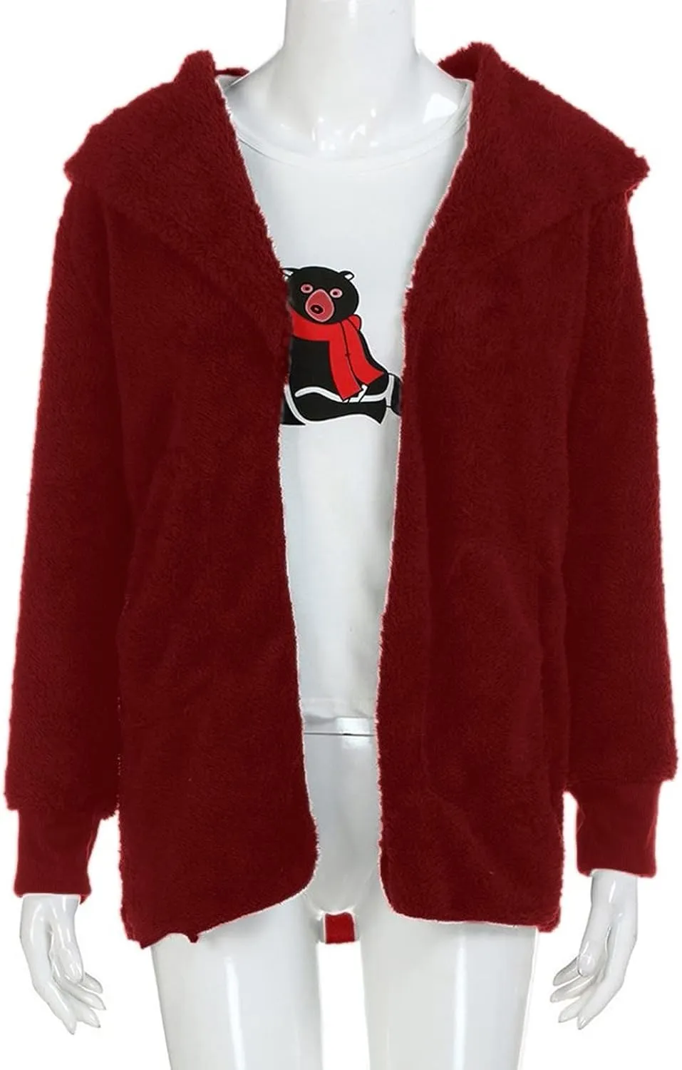 Sherpa Jacket Women Baggy Fuzzy Fleece Open Front Hooded Cardigans Jacket Fluffy Winter Coats Outerwear with Pockets