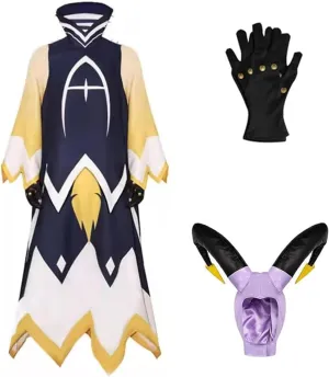 SHIKI Anime Adam Cosplay Costume Hazbim Hotel Adam The Exorcist Blue Cloak Robe Cape Suit Gloves Headwear Halloween Outfit (3XL-AdamFBA Blue)
