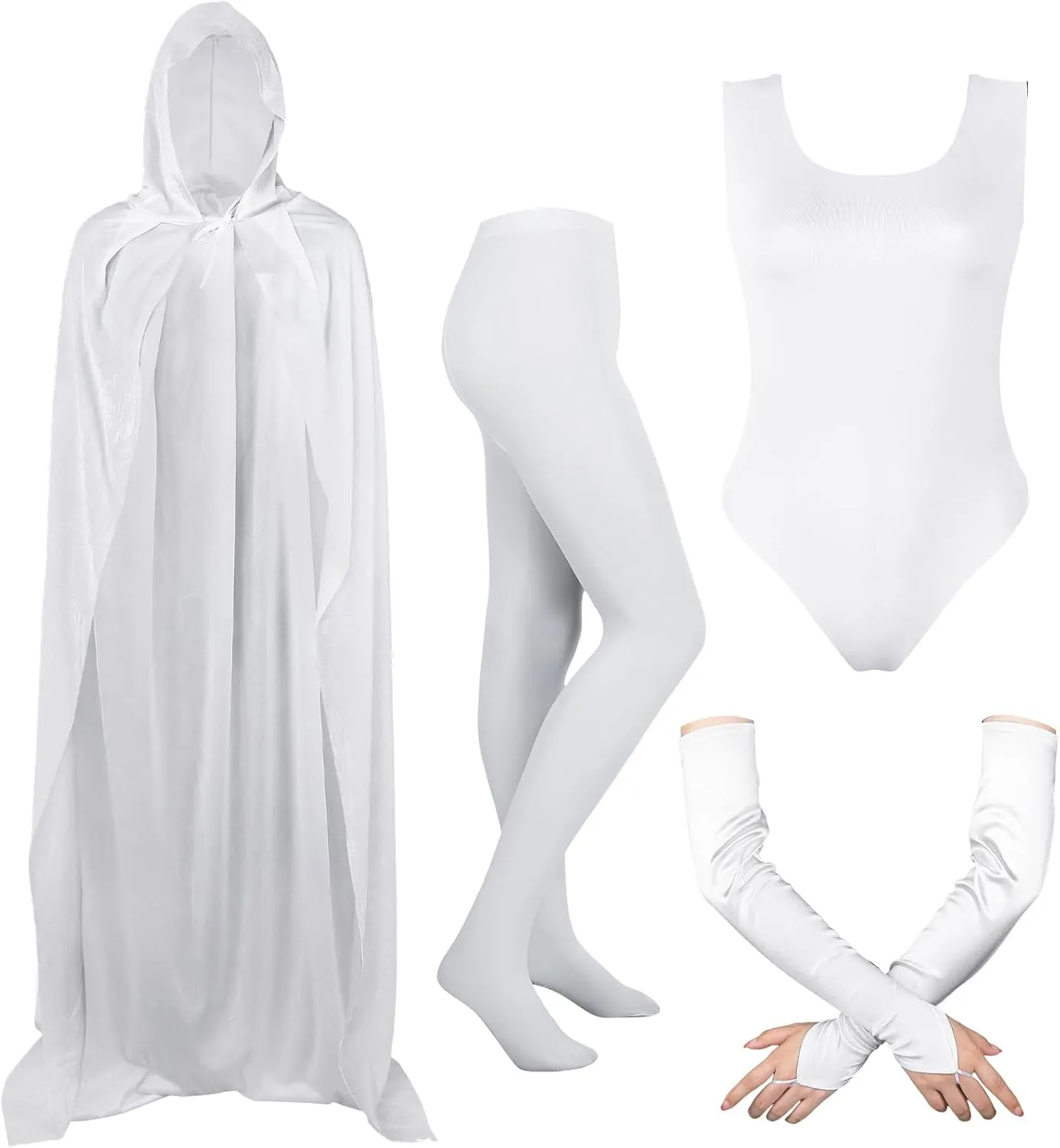 Shinymoon Women's Halloween Cosplay Costume Bodysuit with Hooded Cloak Velvet Cape Satin Gloves Footed Tights Suits
