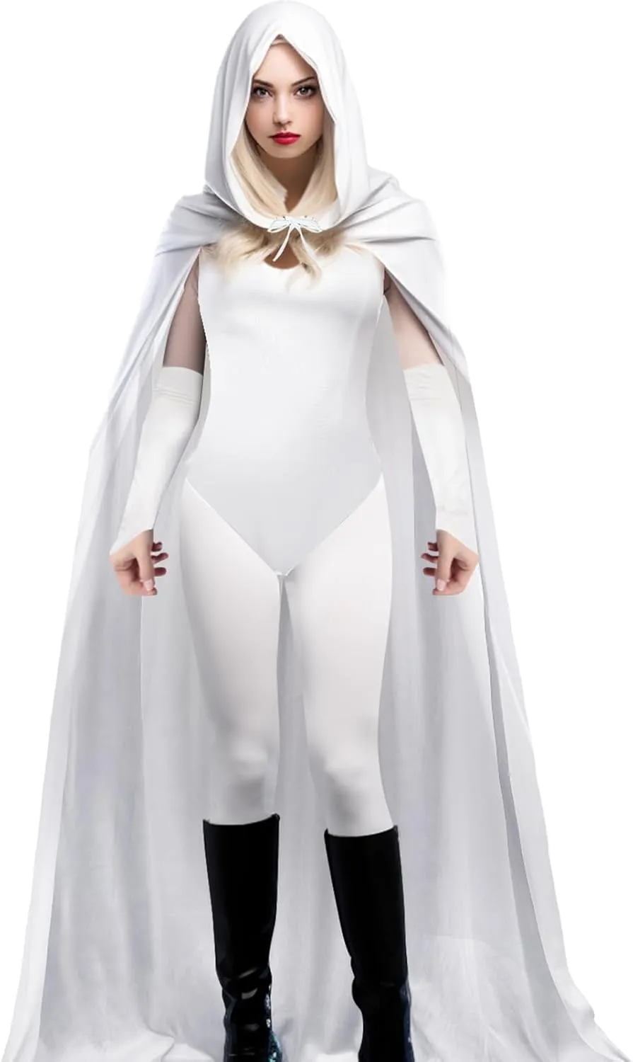 Shinymoon Women's Halloween Cosplay Costume Bodysuit with Hooded Cloak Velvet Cape Satin Gloves Footed Tights Suits