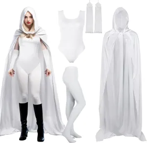 Shinymoon Women's Halloween Cosplay Costume Bodysuit with Hooded Cloak Velvet Cape Satin Gloves Footed Tights Suits