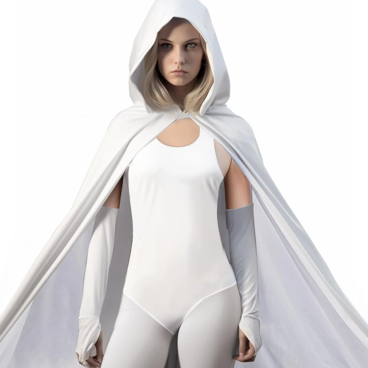 Shinymoon Women's Halloween Cosplay Costume Bodysuit with Hooded Cloak Velvet Cape Satin Gloves Footed Tights Suits