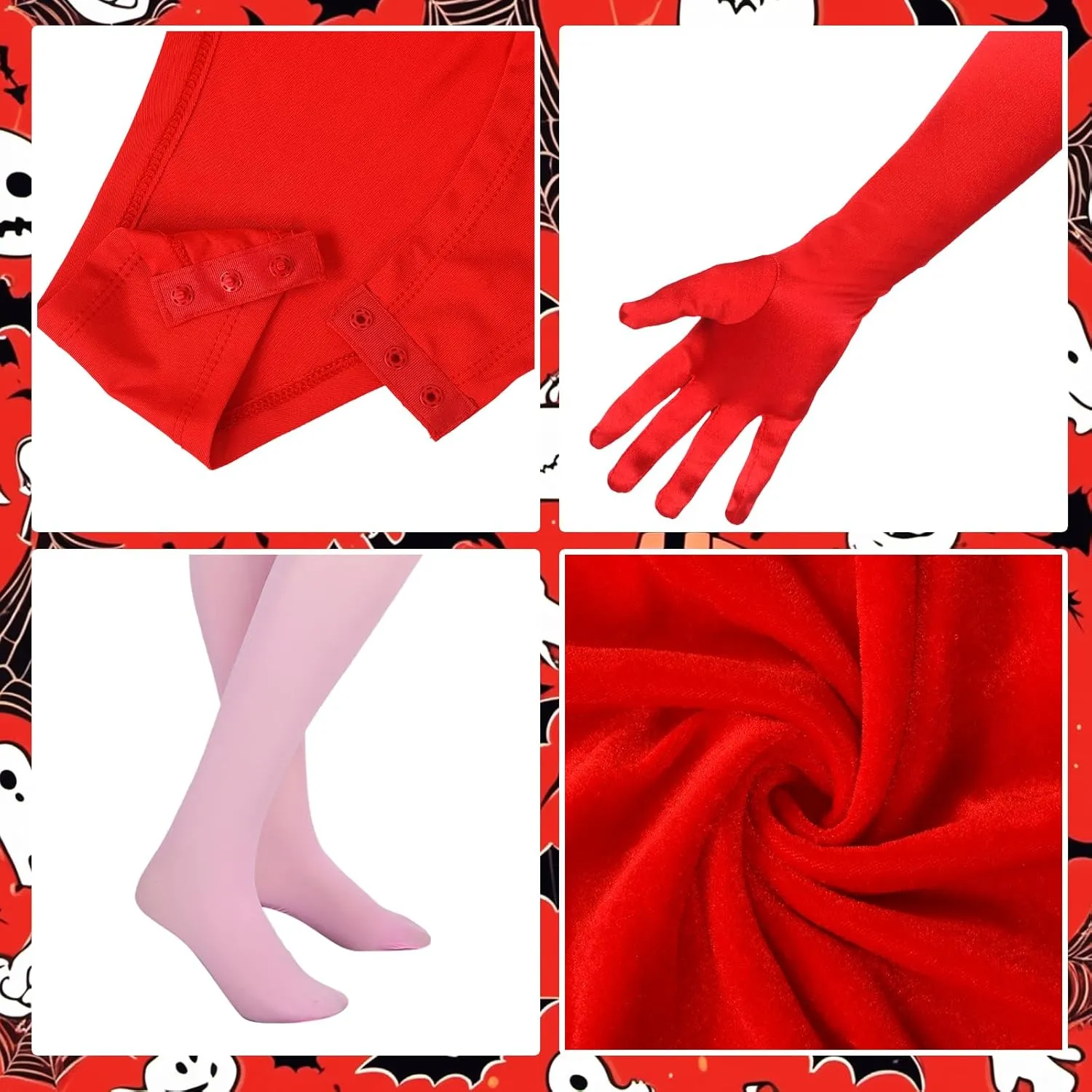 Shinymoon Women's Halloween Cosplay Costume Red Bodysuit with Hooded Cloak Velvet Cape Satin Gloves Footed Tights Suits