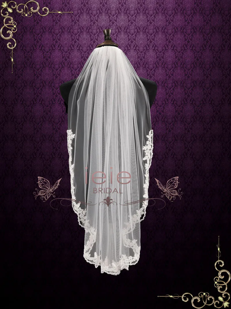 Short Elbow Length Veil with Floral Lace Edges VG1087