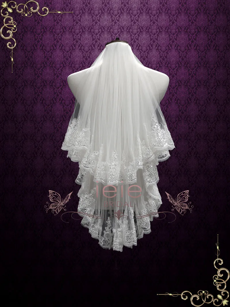 Short Wedding Veil with Sequin Lace Edge VG2005