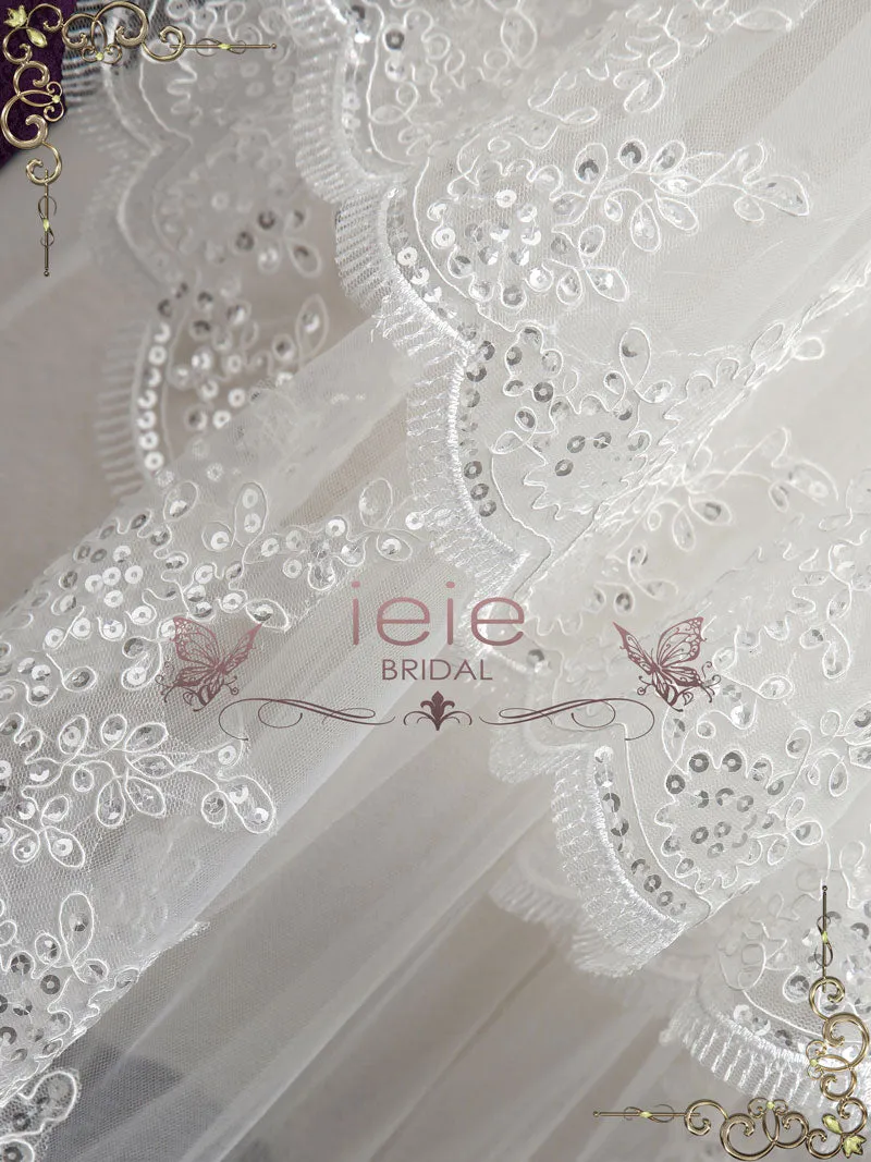 Short Wedding Veil with Sequin Lace Edge VG2005