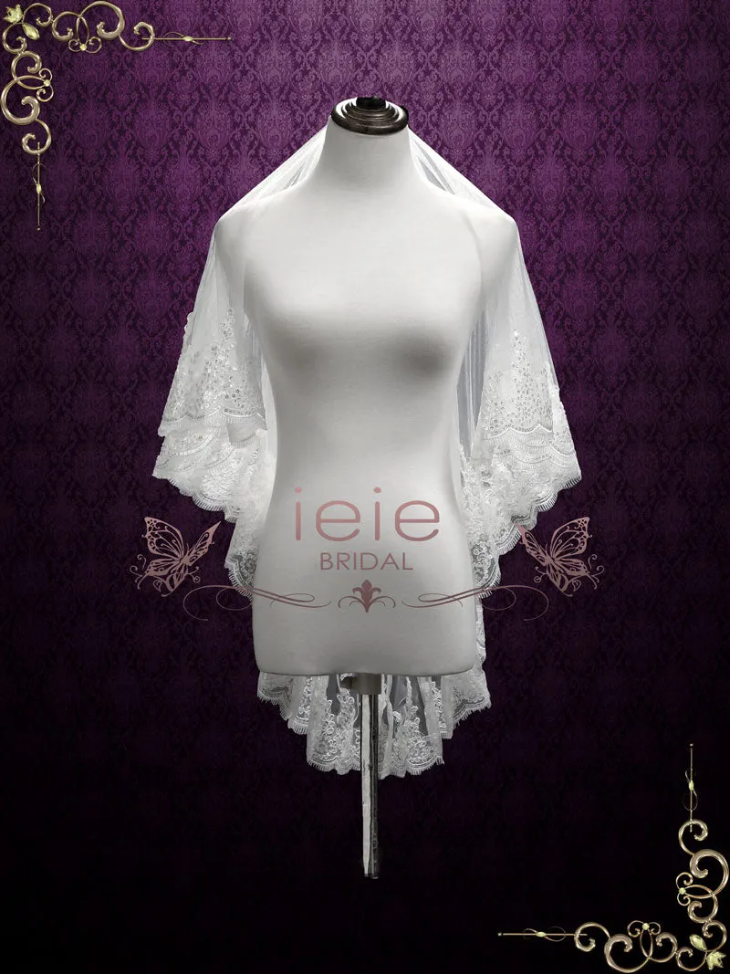 Short Wedding Veil with Sequin Lace Edge VG2005