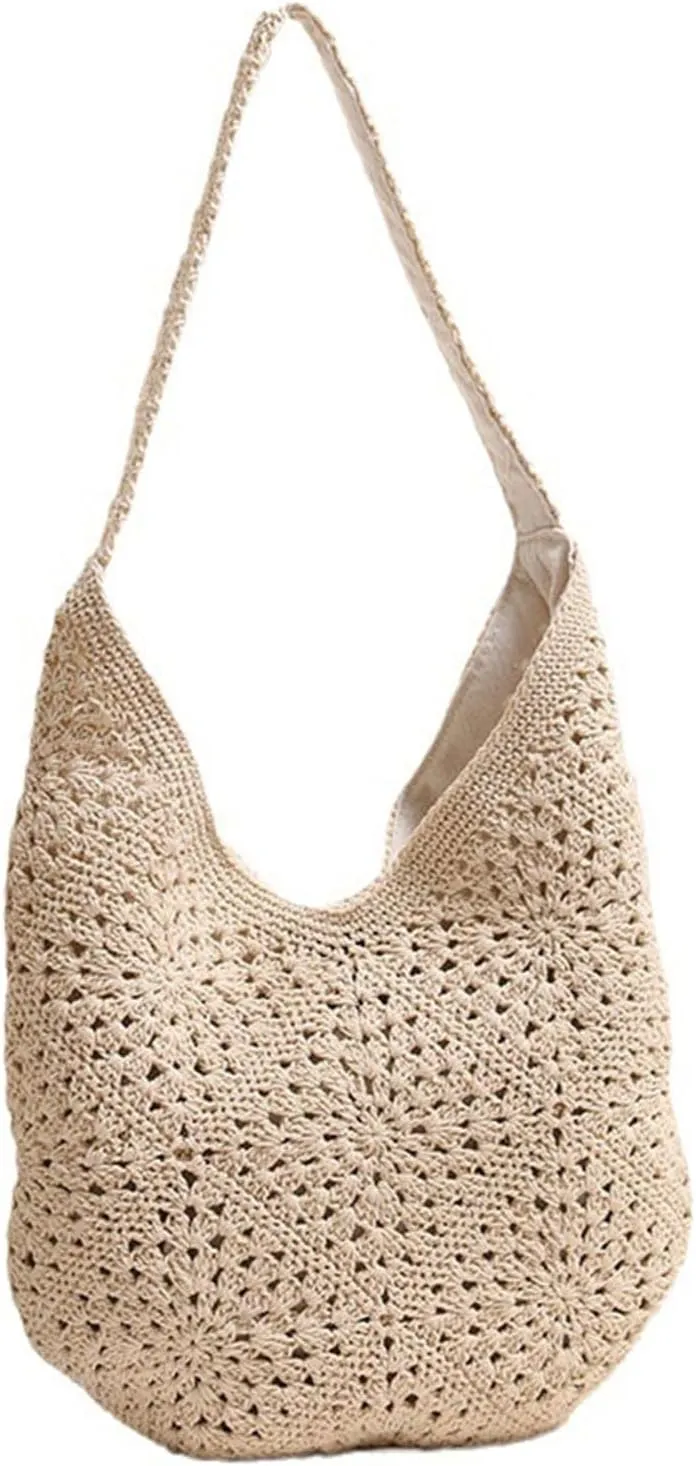 Shoulder HandbagFloral Woven Shoulder Bag for Vacation Beach Us Lightweight and Practical Bucket Bags Handbag for Fashionable Women