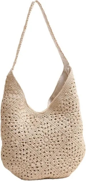 Shoulder HandbagFloral Woven Shoulder Bag for Vacation Beach Us Lightweight and Practical Bucket Bags Handbag for Fashionable Women