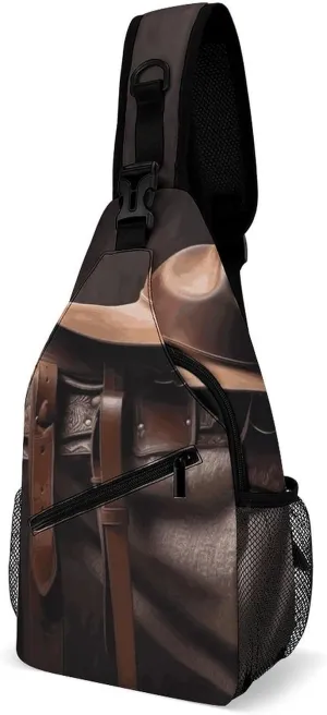 Sling Backpack for Women Men Crossbody Chest Bag Fanny Pack Horse Saddle with A Cowboy Hat Sling Bag for Hiking Travel