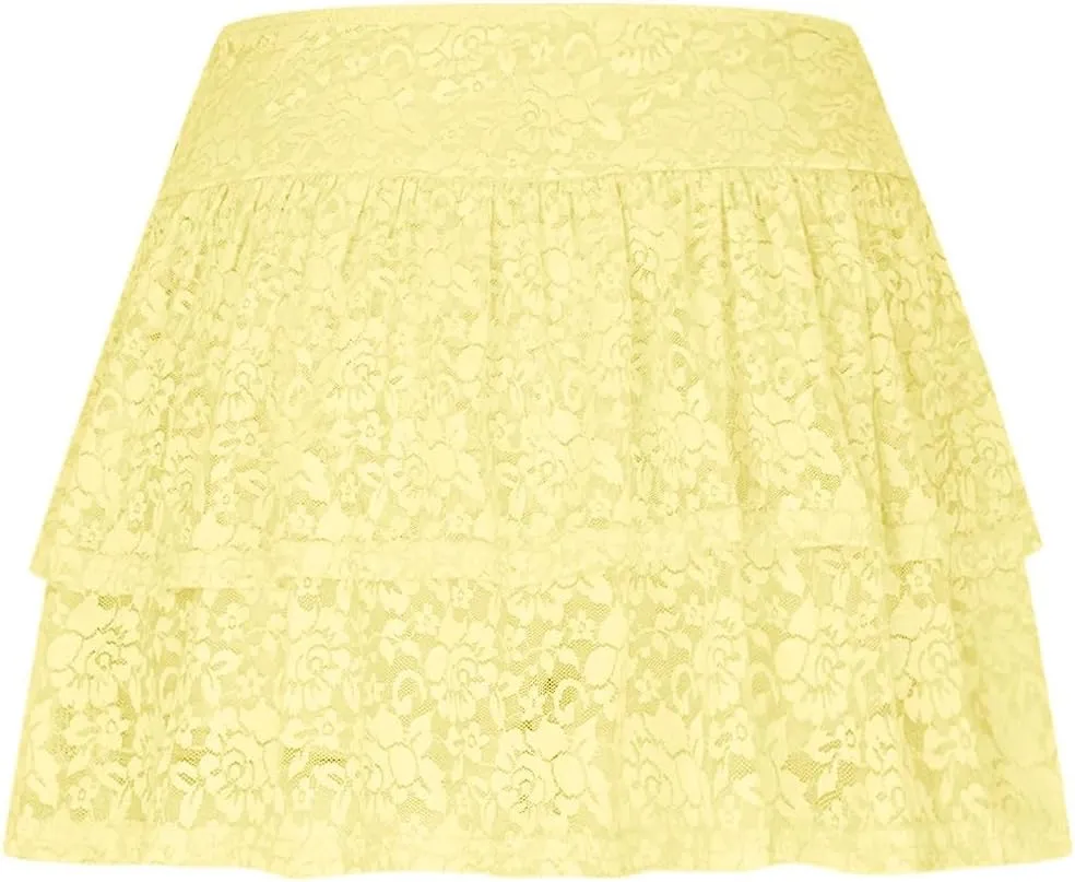 Slip Skirt for Women Lace Trim Tutu Skirt Layered White Skirt Puffy Baggy Elegant Sexy Skirts Front Ruffle Hem Skirt