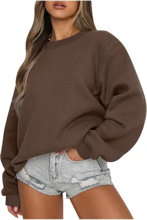 slqdgmryz Oversized Sweatshirts for Women Loose Fit Fleece Pullover Long Sleeve Crewneck Sweatshirts Solid Fall Hoodies