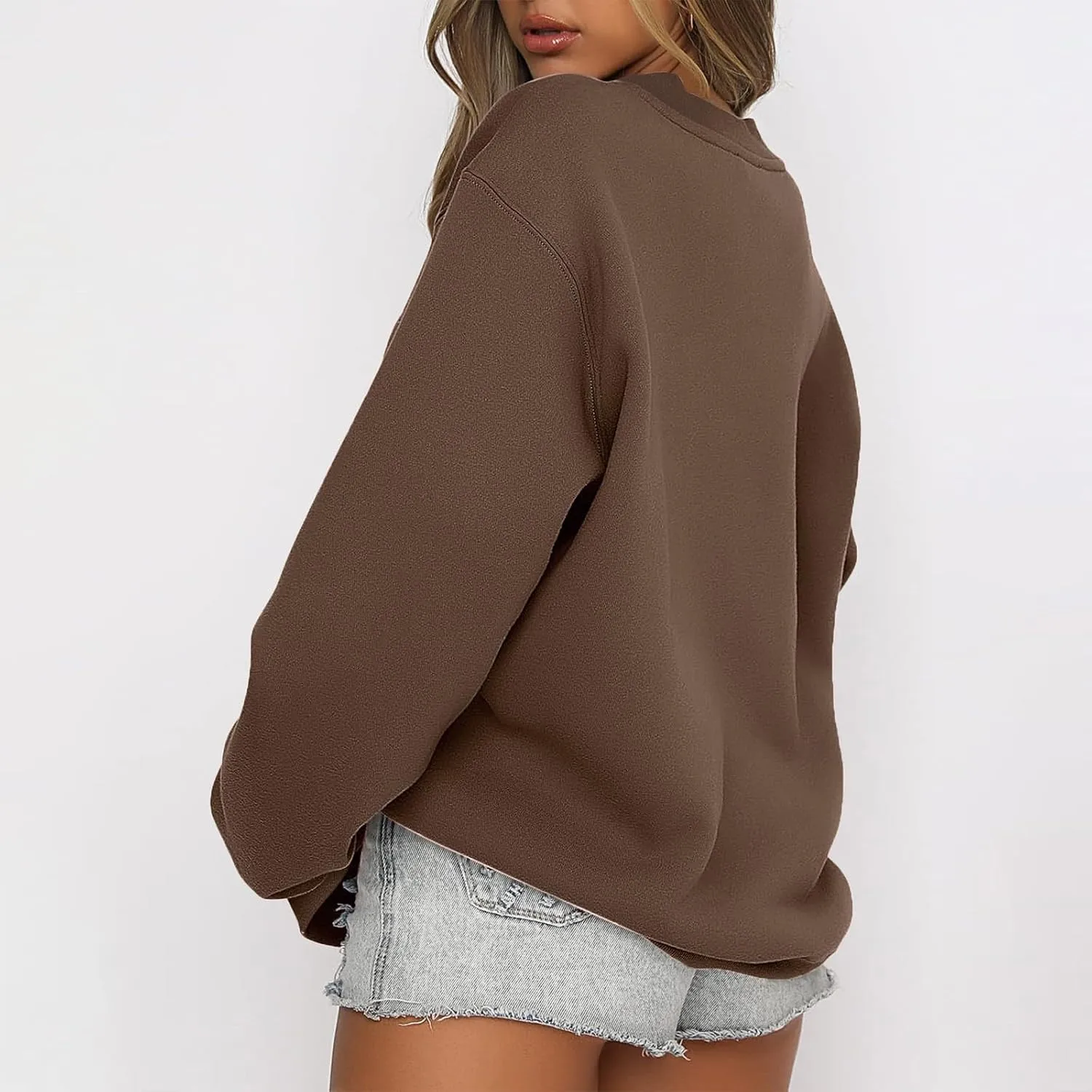 slqdgmryz Oversized Sweatshirts for Women Loose Fit Fleece Pullover Long Sleeve Crewneck Sweatshirts Solid Fall Hoodies