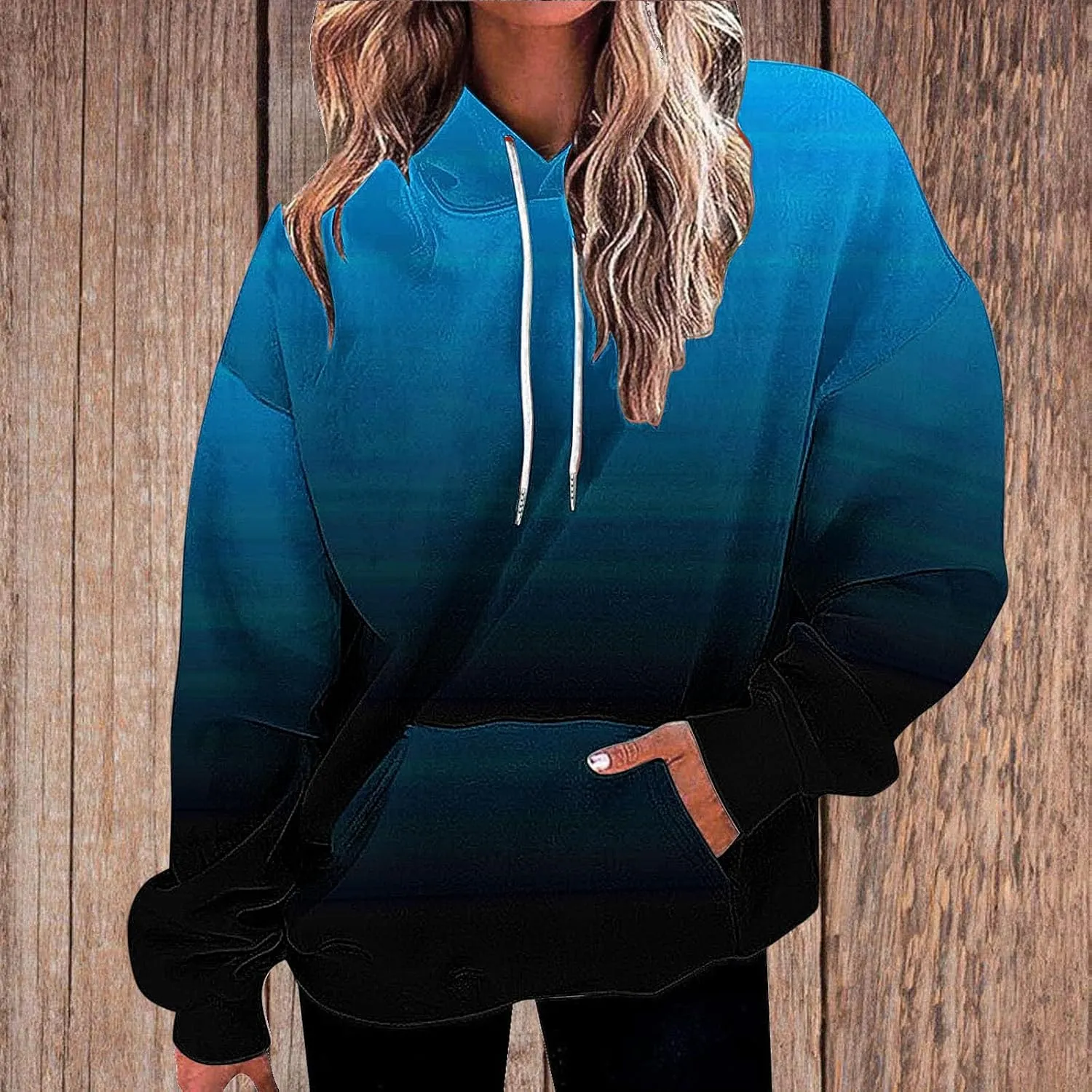 SMIDOW Oversized Hoodies For Women Trendy 2024 Gradient Plus Size Pullover Tops Teen Girls Fall Outfits Hooded Sweatshirt