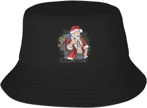 Smoking Santa Carrying A Gift Bag with A Thumbs Up Bucket Hat for Women Men Bucket Hats Summer Sun Hats Beach Travel Fishing Golf Cap Black