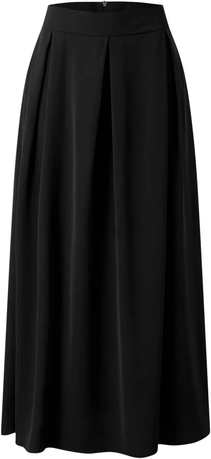 Solid Color Women Skirts Pleated with Pockets Dress Plus Size A Line High Waist Summer 2023 Modest Robe Classy Flowy