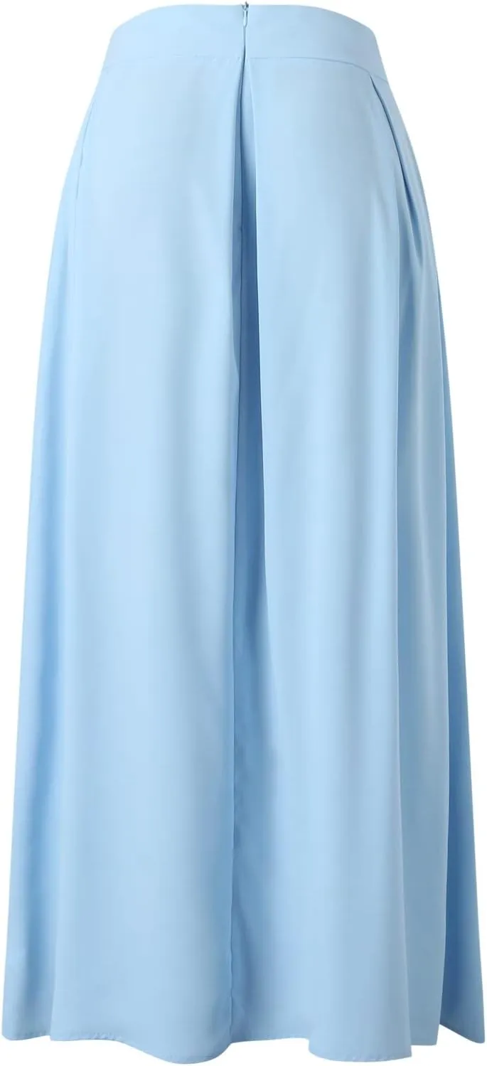 Solid Color Women Skirts Pleated with Pockets Dress Plus Size A Line High Waist Summer 2023 Modest Robe Classy Flowy